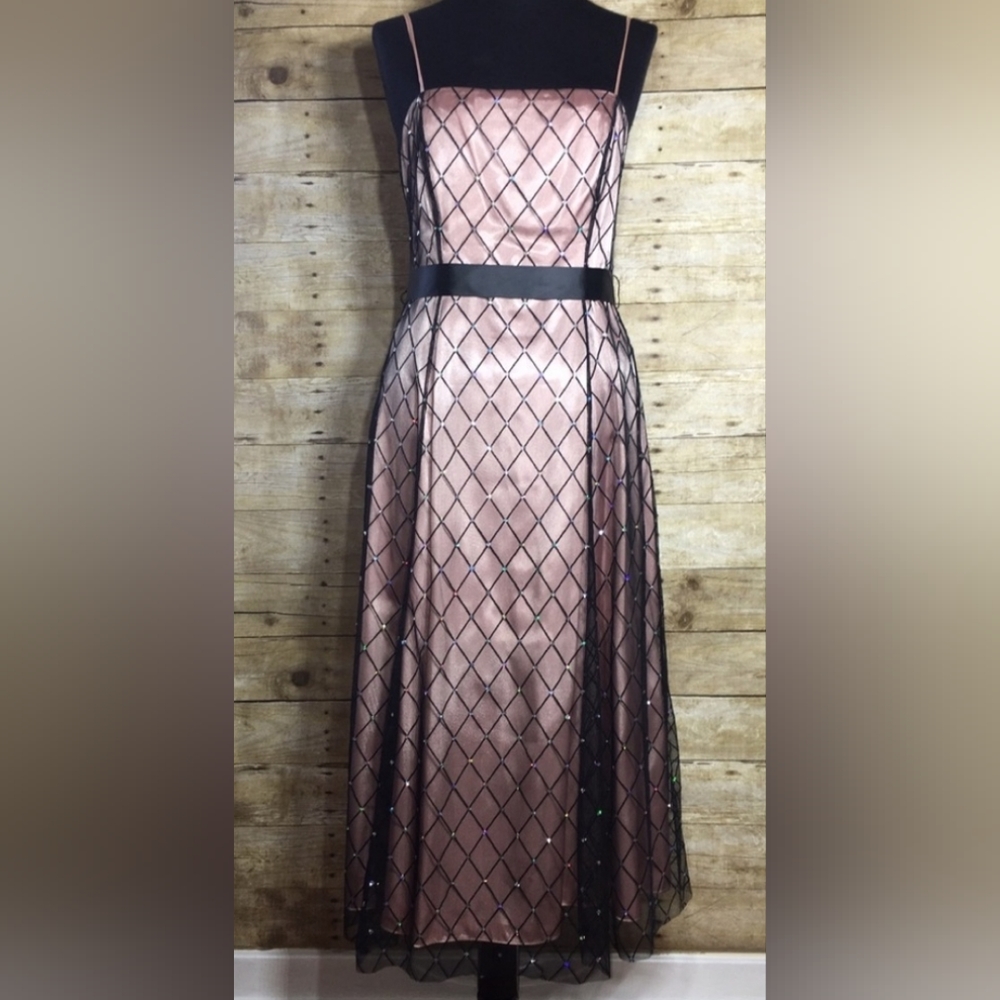 Adrianna Papell blush tulle sparkle 4p dress vintage retro prom Goth Doll Barbie